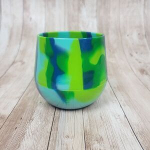 Silipint Blue Green Marbled Tie Dye Silicone Wine Glass 14 oz